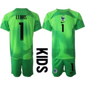 Frankrig Hugo Lloris #1 Målmand Replika Babytøj Udebanesæt Børn VM 2022 Kortærmet (+ Korte bukser)